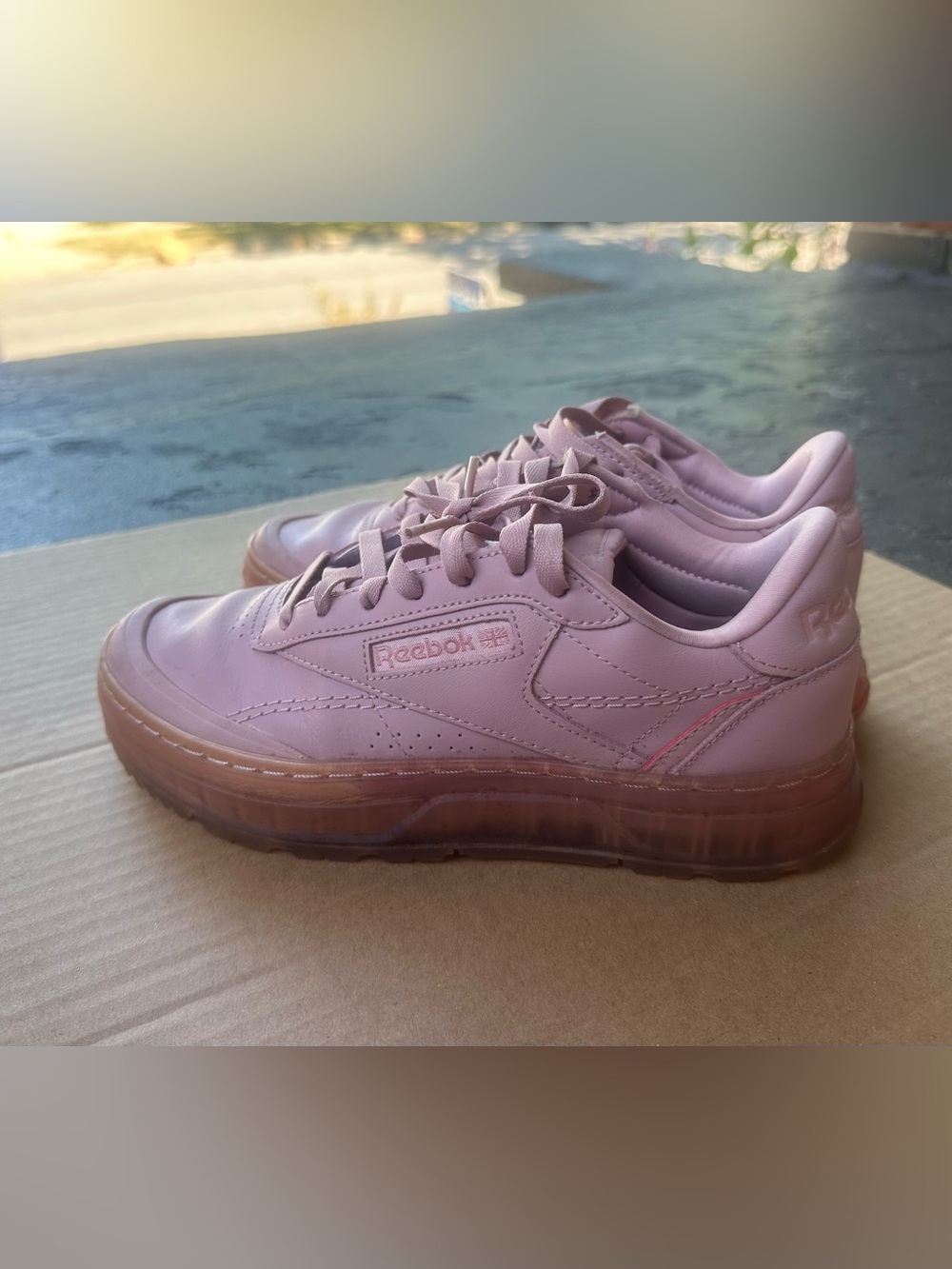 Reebok Pink Leather Low-Top Sneakers with Translucent Gum Sole